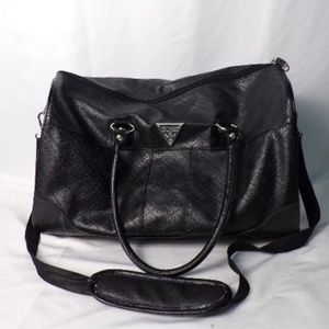 Guess Duffle Travel Bag Satchel Faux Leather Zip Closure 2 Outside Side Pockets